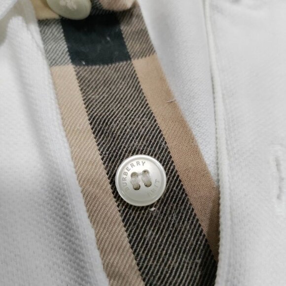 Burberry Brit White Embroidered Logo Plaid Details Placket Polo Shirt Men's M - Picture 6 of 16